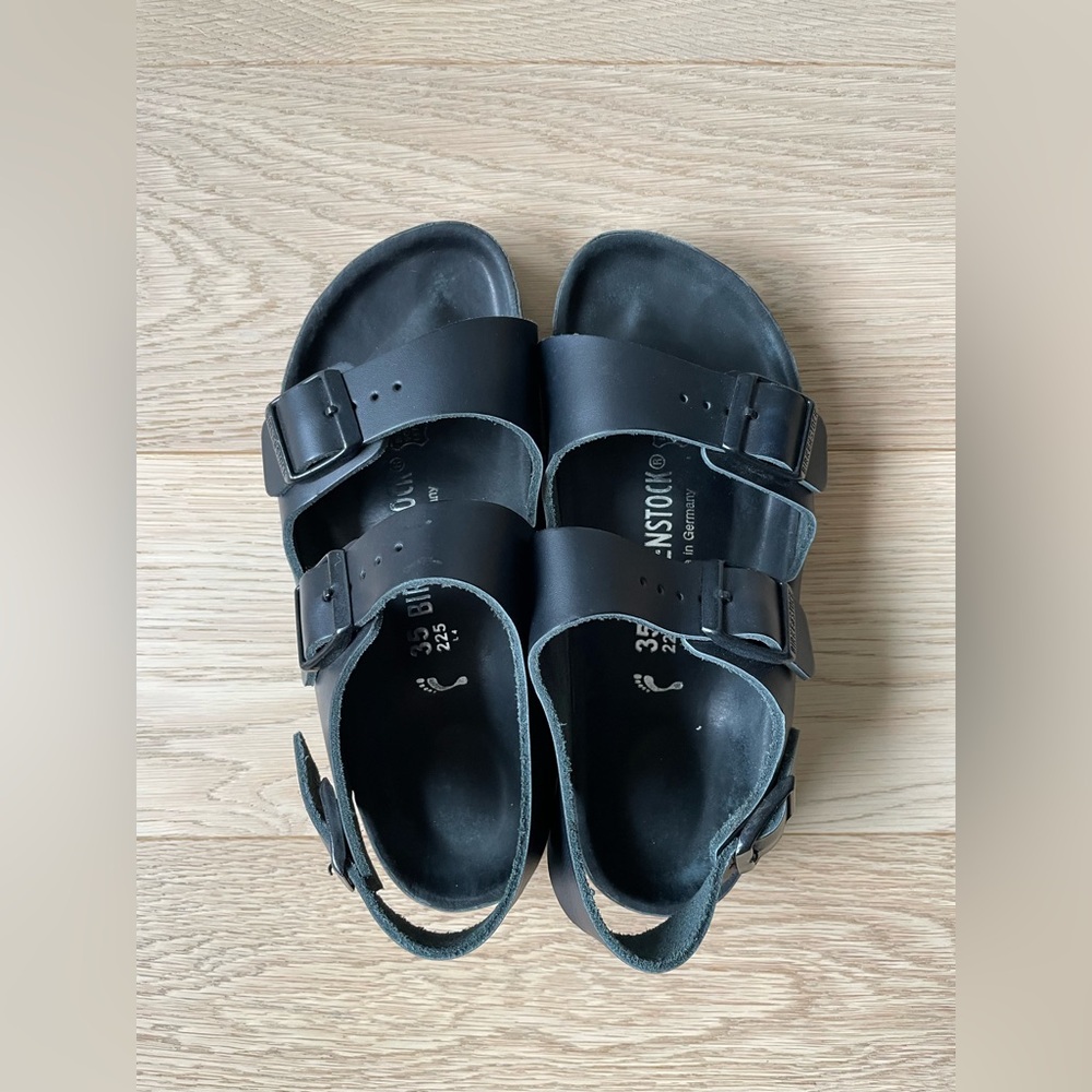 Birkenstock Women's Milano Footbed Sandals Leather Strappy - Black SZ 5 US 35 EU